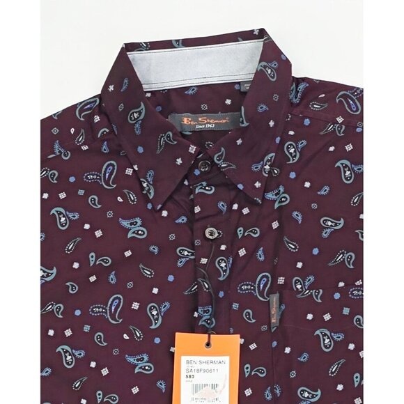 Ben Sherman Size Small Mens Burgundy Blue Paisley Button Down Logo Tag Shirt NWT - Picture 1 of 11